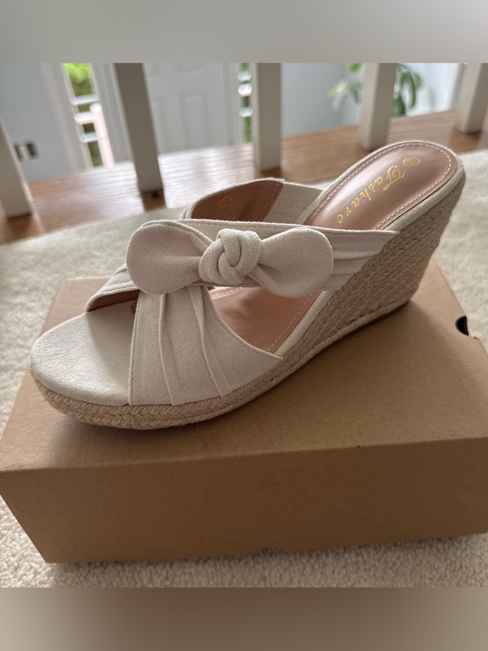 Knot-Front Espadrille Wedge Sandal - Cream